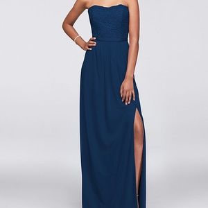 David’s Bridal Lace & Mesh Long Strapless Dress